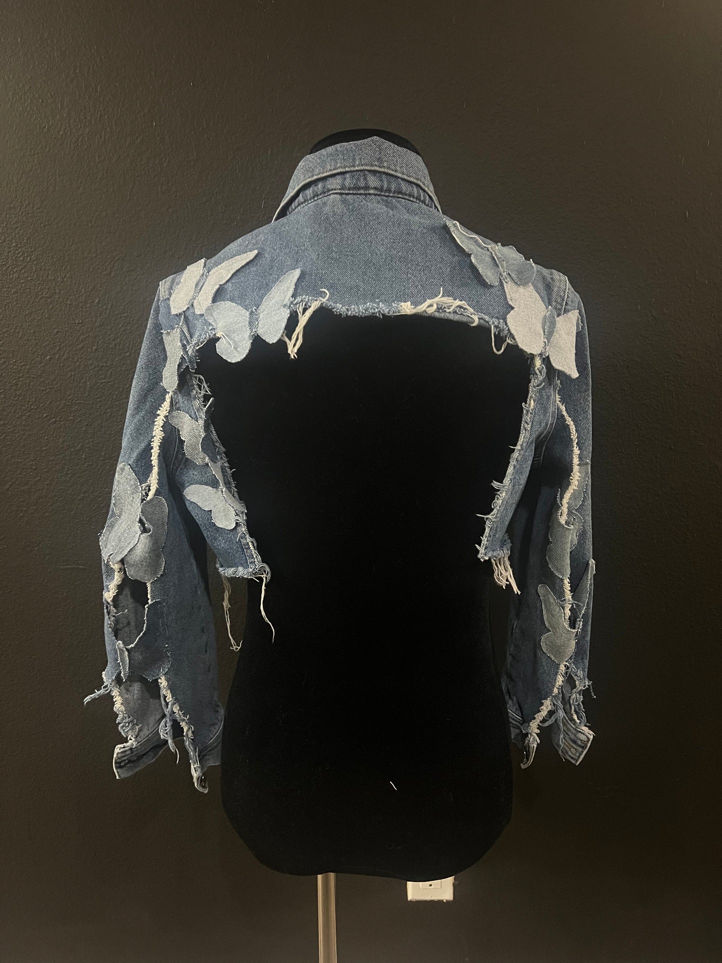 hand crafted butterfly cropped denim