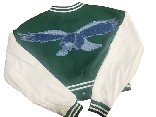 Denim Birds Cropped Letterman style jacket