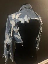 Load image into Gallery viewer, hand crafted butterfly cropped denim
