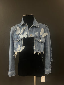 hand crafted butterfly cropped denim