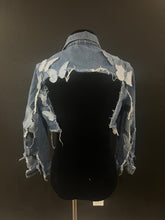 Load image into Gallery viewer, hand crafted butterfly cropped denim
